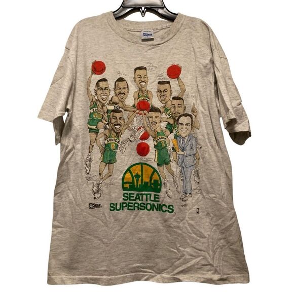 NBA Other - Vintage 90s Seattle Super Sonics Caricature / Fat Head NBA Single Stitch T-Shirt